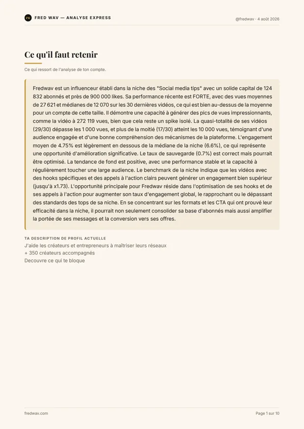Page de synthèse : ce qui fonctionne et ce qui bloque sur le compte